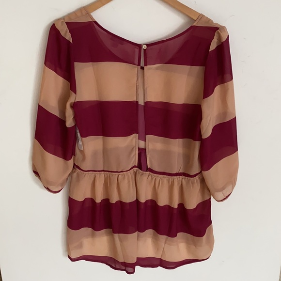 Charming Charlie sheer tunic striped blouse with split open back, Size M, NWT - Picture 4 of 5